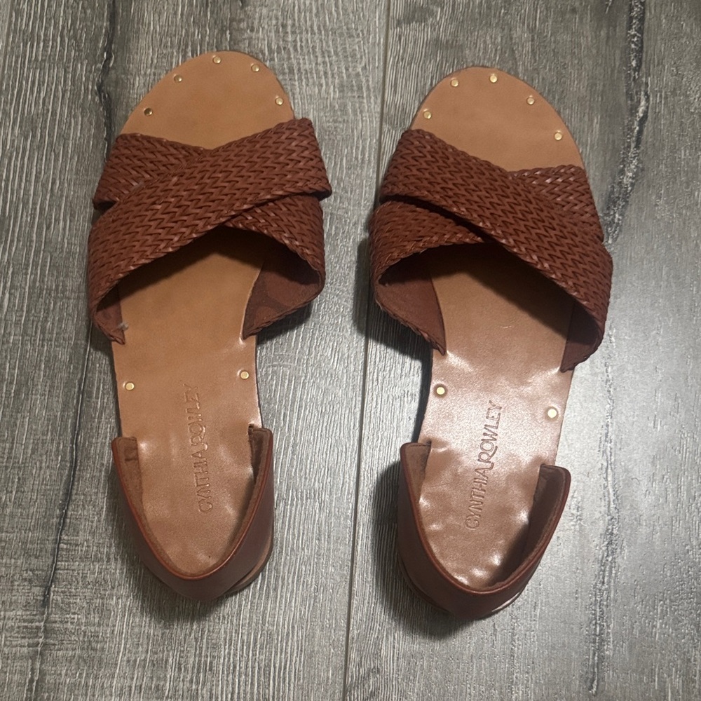 Cynthia Rowley Tan Braided Accent Woven Sandals